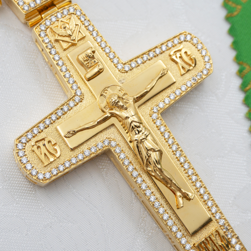 2.10.0540лнп/64лп Наперсный крест латунный со вставками в позолоте фото 6