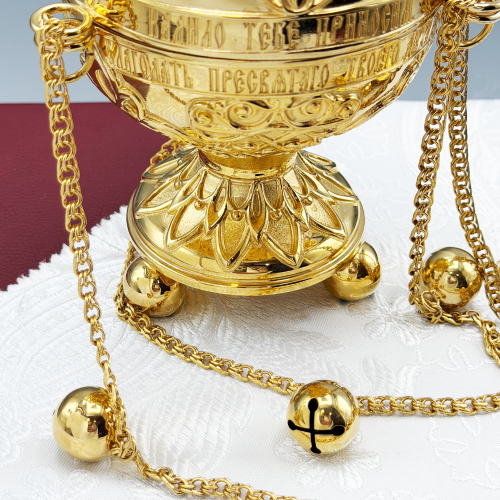 2.7.0387лп Кадило латунное с красными камнями в позолоте фото 5