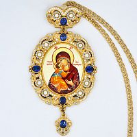 2.7.0652лп-2/1лп Панагия латунная в позолоте со вставками и цепью