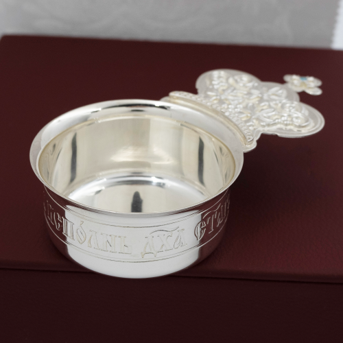 2.7.1296л Корец латунный с голубым камнем в серебрении фото 2