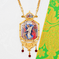 2.7.1911лп-2/64лп Панагия латунная с красными камнями в позолоте