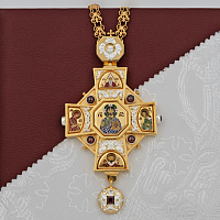 2.10.0411лп-28/41лп Крест наперсный латунный с красными камнями в позолоте