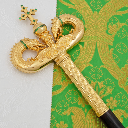 2.7.2833лп Жезл латунный с зелеными камнями в позолоте фото 8 2.7.2833лп Жезл латунный с зелеными камнями в позолоте фото 8