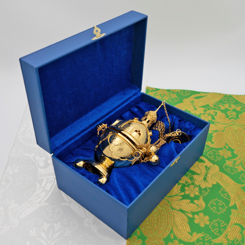 2.7.1577лп Кадило латунное с красными камнями в позолоте фото 9