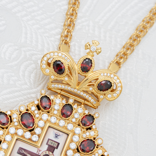 2.10.0216лп-2/1лп Крест латунный с красными камнями в позолоте фото 4