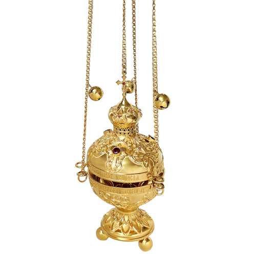 2.7.0387лп Кадило латунное с красными камнями в позолоте фото 4