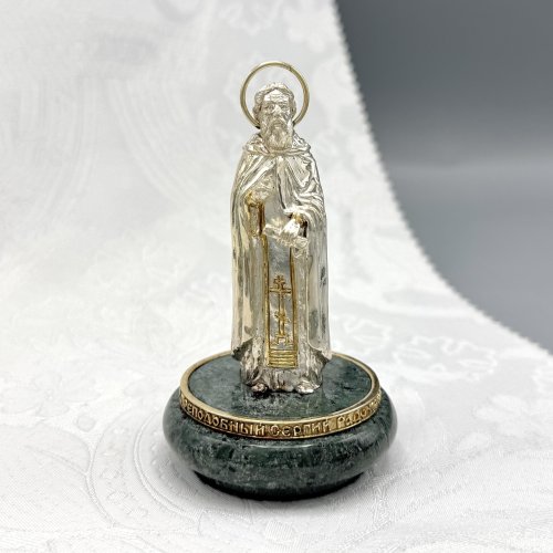 2.13.0063лп Настольная скульптура Сергий Радонежский латунная на подставке из мрамора