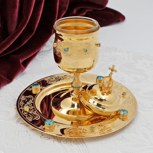 2.7.0074лп Чаша для елеопомазания из набора латунная с голубыми камнями в позолоте фото 5 2.7.0074лп Чаша для елеопомазания из набора латунная с голубыми камнями в позолоте фото 5