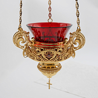 2.7.0345лп/17лп Лампада латунная подвесная с красными камнями в позолоте