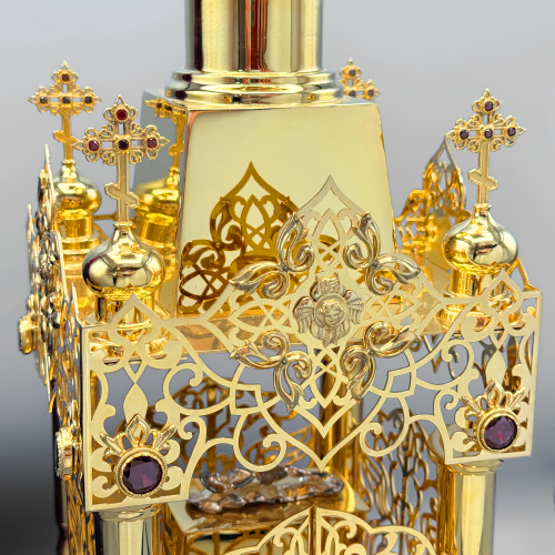 2.7.1515лп-К фото 8 2.7.1515лп-К Дарохранительница латунная с красными камнями в позолоте купить фото 8