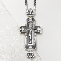 2.10.0545лр/1л Крест наперсный латунный с белыми камнями в серебрении