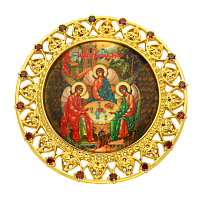 2.7.0166лп Накладка на митру (Святая Троица) из латуни в позолоте со вставками