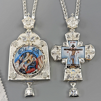 2.7.1578л-18/1л-К Архиерейский наперсный комплект латунный с белыми камнями в серебрении