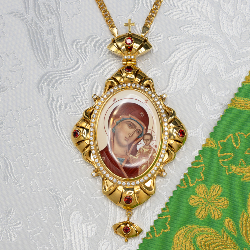 2.7.2395лп-2/1лп Панагия латунная с красными камнями в позолоте