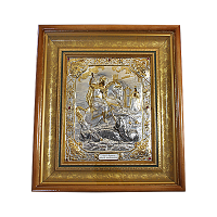 2.14.0098п Икона настенная серебряная - Святой великомученик Георгий Победоносец Чудо о змие