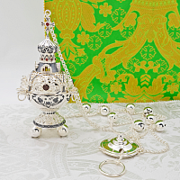 2.7.1163лр Кадило латунное с красными камнями и патинированием в серебрении