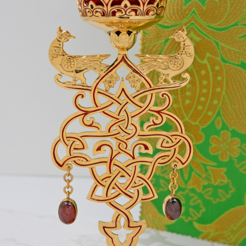 2.7.2871лп-К-М Набор напрестольный - лампада и подсвечники с эмалью в позолоте фото 2