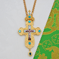 2.10.0599лп-2/1лп Крест наперсный латунный с голубыми камнями в позолоте