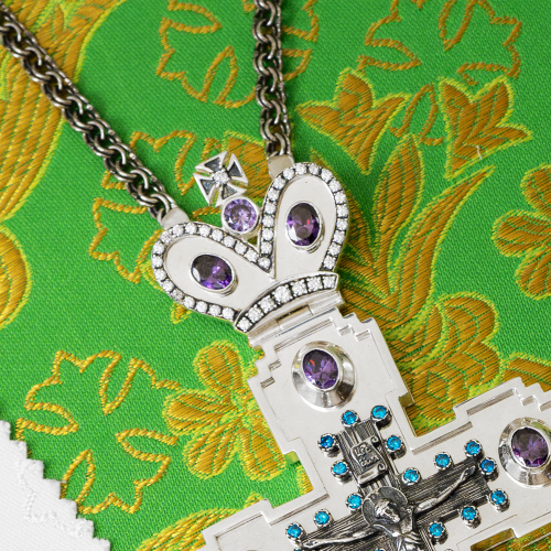 2.10.0574лр/1лр Крест наперсный латунный со вставками в серебрении фото 6