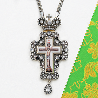 2.10.0487лр-2/1л Крест наперсный латунный с белыми камнями в серебрении