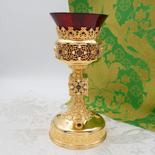 2.7.0694лп-К Напрестольный комплект с красными камнями в позолоте фото 2