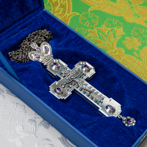 2.10.0574лр/1лр Крест наперсный латунный со вставками в серебрении фото 3