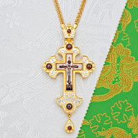 2.10.0422лпф-2/1лп Крест наперсный латунный с красными камнями в позолоте