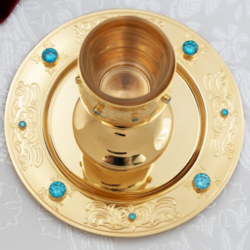 2.7.0074лп Чаша для елеопомазания из набора латунная с голубыми камнями в позолоте фото 4 2.7.0074лп Чаша для елеопомазания из набора латунная с голубыми камнями в позолоте фото 4