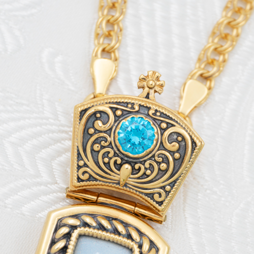 2.10.0548лпр-2/1лп Крест наперсный латунный с голубыми камнями в позолоте фото 5 2.10.0548лпр-2/1лп Крест наперсный латунный с голубыми камнями в позолоте фото 5