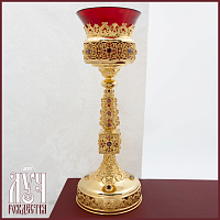2.7.1643лп Лампада латунная с красными камнями в позолоте