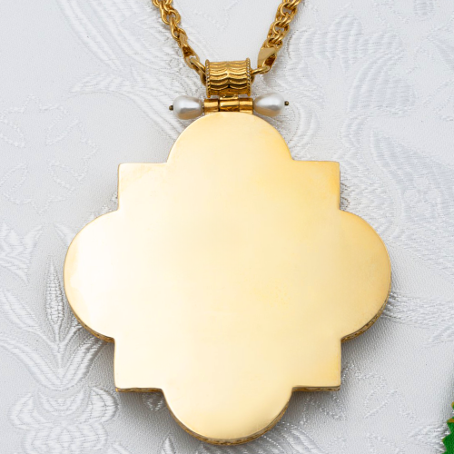 2.7.0706лп/1лп Панагия латунная со вставками в позолоте фото 4