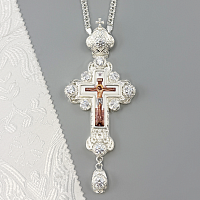 2.10.0170л-2/1л Крест наперсный латунный с белыми камнями в серебрении