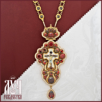 2.10.0499лпр-2/35лпр Крест наперсный латунный со вставками в позолоте с патинированием
