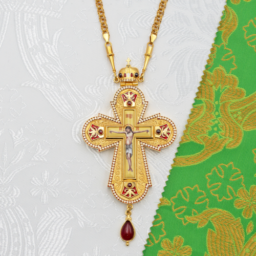 2.10.0649лнпэ-2/64лп Крест наперсный с натуральными камнями 2.10.0649лнпэ-2/64лп Крест наперсный с натуральными камнями