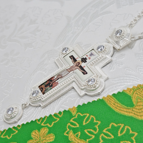 2.10.0249л-2/1л Крест латунный с белыми камнями в серебрении фото 7 2.10.0249л-2/1л Крест латунный с белыми камнями в серебрении фото 7