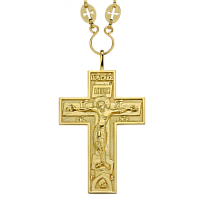 2.10.0090п/23п Крест наперсный серебряный в позолоте с цепью арт. 2.7.0223п