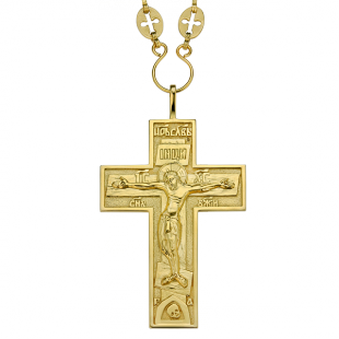2.10.0090п/23п Крест наперсный серебряный в позолоте с цепью арт. 2.7.0223п