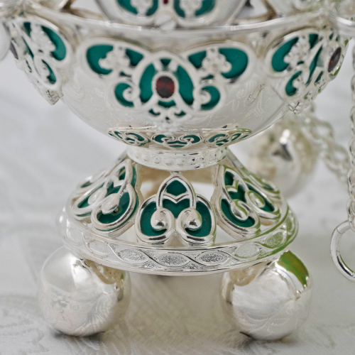 2.7.1151лэ Кадило латунное с эмалью в серебрении фото 5