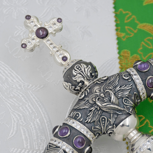 2.7.2722лр Жезл латунный с фиолетовыми камнями и патинированием в серебрении фото 7