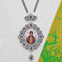 2.7.2745лр-2/1лр Панагия латунная с фиолетовыми камнями в серебрении