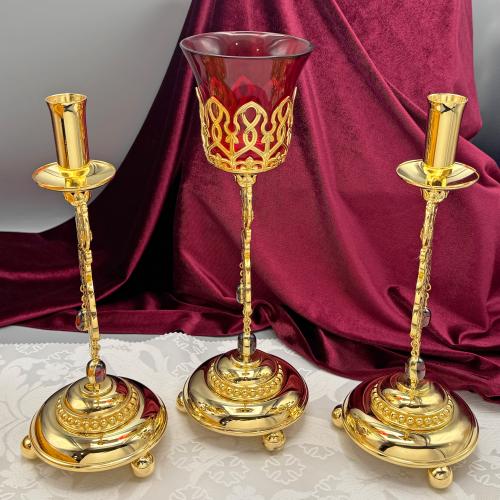 2.7.2674лп-К Набор напрестольный - лампада и подсвечники в позолоте фото 11 2.7.2674лп-К Набор напрестольный - лампада и подсвечники в позолоте фото 11