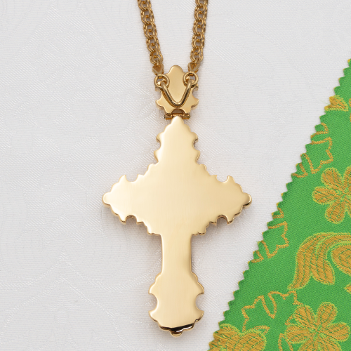 2.10.0584лп/1лп Крест наперсный латунный с красными камнями в позолоте фото 3