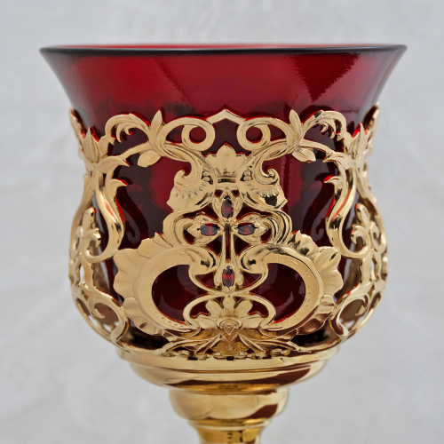 2.7.0570лп Лампада настольная латунная со вставками в позолоте фото 2