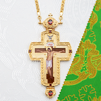 2.10.0438лп-2/1лп Крест латунный с красными камнями в позолоте