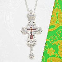 2.10.0164л-2/1л Наперсный латунный крест с белыми камнями в серебрении