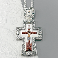 2.10.0546лр-2/1л Крест наперсный латунный с белыми камнями в серебрении