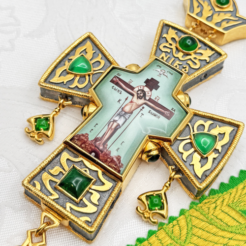 2.10.0507лнпр-2/113лп Крест наперсный с натуральными камнями фото 2