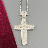 2.10.0540лн/64л Наперсный крест латунный в серебре с молочным кварцем и жемчугом