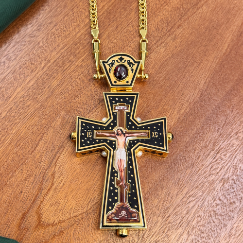 2.10.0581лпэ-2/64лп Крест наперсный латунный с вставками в позолоте фото 7