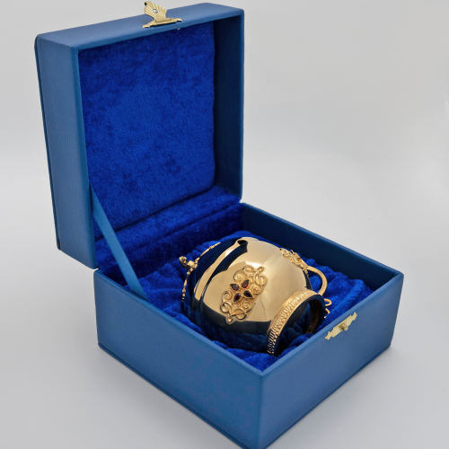 2.7.0527лп Ладанница с ручкой латунная в позолоте со вставками фото 6